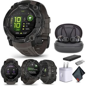 Garmin Instinct 3 50mm AMOLED Display Outdoor GPS Smartwatch, Metal-Reinforced Bezel, Built-in Flashlight, 24 Days Battery Life, Charcoal (010-03020-00) Earbuds Bundle