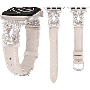Wearlizer Leather Band Compatible with Apple Watch Bands for Women 40/38/41/44/42/45/46/49mm Fancy Dressy Slim Bracelet with Design Interlock Buckle for iWatch Series 10 9 8 Ultra SE 7 6 5 SE 4 3 2 1