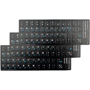 3 PCS/Pack Universal Matte Korean Keyboard Alphabet Stickers, Black Background and Blue Lettering Replacement Stickers for PC Computer Laptop Desktop Keyboard Stickers - Korean