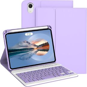 Keyboard Case for iPad Mini 6th Generation 8.3 Inch [Magnetic Detachable Wireless Keyboard][Support 3 System] Flip Stand Case with Pencil Holder for iPad Mini 6 2021, Purple