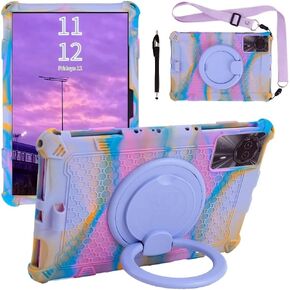 11-inch Android Tablet case for ApoloSign/DOOGEE/Blackview/PRITOM/ECOPAD/AOCWEI/TECLAST 11-inch Tablet Universal 360° Rotating case with Lanyard, Stylus Pen(Colorful Purple Pink)