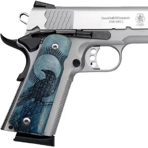1911 Raven Series, 1911 Wooden Pistol Grips, Ambi Safety Cut for 1911 Full Size, 1911 Accessories, 1911 Parts (Blue Raven)