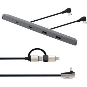 USB Hub for 2021-2024 Tesla Model Y and 2021-2023 Model 3 Center Console + 2-in-1 Charging Cable, Support USB-C Fast Charging, Accessories for Tesla Model 3/Y