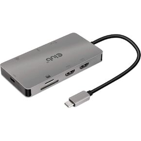 Club 3D CSV-1593 USB 3.2 Gen1 Type-C 8-in-1 hub with 2X HDMI, 2X USB-A, RJ45, SD/Micro SD Card Slots and USB Type-C Female Port