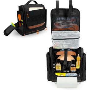 ORKELS Hanging Tactical Camping Cookware Bag – Utensil Organizer with Towel Holder & Multiple Pockets for RV, Tent, Camper, and Grilling (Black)