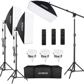 Andoer Softbox Photography Lighting Kit Professional Studio Equipment with 20"x28" Softbox, 2800-5700K 85W Bi-Color Temperature Bulb with Remote, Light Stand, Reinforced Version