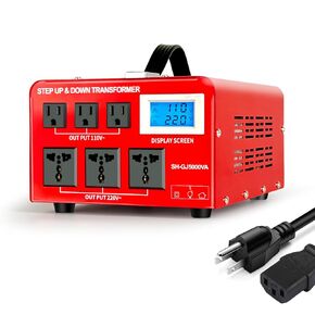 SUNSHUN 5000W Step Up/Down Voltage Converter Transformer 110v to 220v Or 220v to 110v Voltage Converter with Display, 3 US and 3 Universal Outlets, Circuit Breaker Protection
