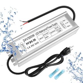 LED Driver 400W 24V Power Supply, IP67 Waterproof Low Voltage Transformer, AC 90-140V to DC 24V 16.6A Converter with 3-Prong Plug 3.3 Feet Cable for DC 24V Outdoor LED Lights, Industrial, Computer