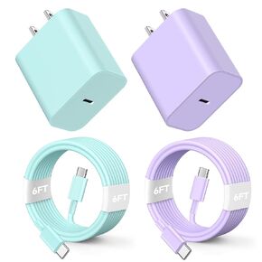 Fast Charging for Phone 16 15 Pro Max Charger Colorful, 2Pack 20W USB C Fast Chargers Block with 6ft Long USB C to USB-C Cable Compatible with iPhone 15/16 Pro/Plus/Pro Max,Pad Pro 12.9/11 inch