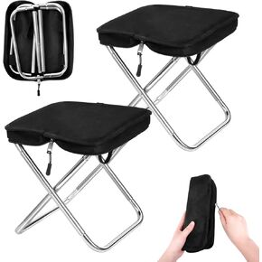 2Pcs Portable Folding Camping Stool, Compact Collapsible Travel Camp Chair,Lightweight Seat Foot Rest for Fishing Hiking Hunting Gardening Outdoor with Self Zippered Bag (Small)