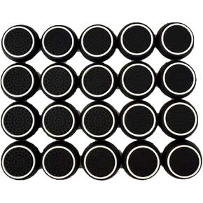 20 PCS Controller Thumbstick Caps Cover Replacement Silicone Touch Controller Rocker Cover for PS3 / PS4 / PS5 Black with White
