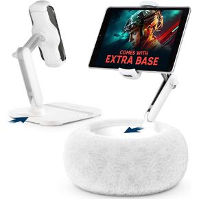 SHOPPINGALL 2-in-1 Tablet Holder Pillow Stand for 4.7"-13" Phone/Tablet/iPad/Kindle, 360°Adjustable Convertible Phone Holder for Bed with Detachable Soft Plush Fabric Cushion - SA-209ZD3-White