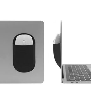 AubRie Universal Stick-On Mouse Pouch, Reusable Adhesive Wireless Mouse Holder, No Glue Residue, Compatible with Apple Mouse and Other Slim Mice(Black)