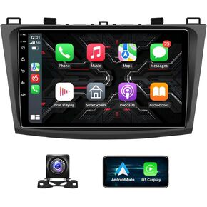 4GB+32GM Car Stereo Radio for Mazda 3 2010 2011 2012 2013, 9" Touchscreen Radio Replacement with CarPlay & Android Auto Built-in Bluetooth GPS WiFi DSP FM Mic Backup Camera (NOT Fit for Bose System)