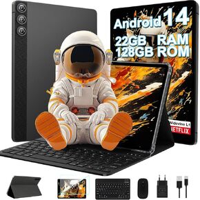 Android 14 Tablet, 2024 Tablet with 10 Inch IPS Incell Screen, 22GB+128GB (1TB Expand), 8000mAh Octa-Core Tablet with Keyboard, Mouse, Case, GPS, BT5.0, Support Widevine L1, Split Screen -Metal Brown