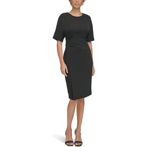 Calvin Klein Scuba Crepe Short Sheath Dress with Waistline Pleating Detail Regatta 14