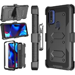 Njjex for Motorola Moto G Pure Case, for Moto G Power 2022 Case, [Nbeck] Heavy Duty Built-in Screen Protector Rugged Swivel Holster Belt Clip Kickstand Hard Shell Cover for Moto G Pure 2021 [Black]