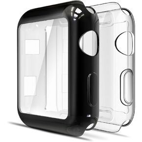 Simpeak 2-Pack Soft Screen Protector Case Compatible with Apple Watch Series 9 Ultra 8 7 (41mm 45mm 49mm) Series 6 SE 5 4 (40mm 44mm) Series 3 2 1 (38mm 42mm),Clear+Black (38mm)