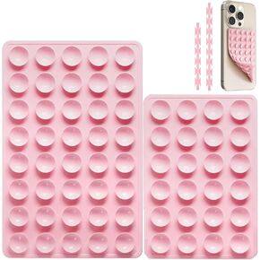 Silicone Suction Phone Case Mount, Double Sided, Non Slip Suction Cup Phone Mount, Silicone Sticky Phone Grip for Cell Phone, Hands-Free Phone Accessories Holder for Selfies and Videos, 2 Pack, Pink