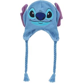 Concept One Disney Lilo and Stitch Kids Peruvian Beanie Cap and Glove Set, Winter Hat with Tassels, Blue, One Size