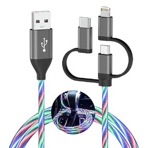 3 in 1 Light up Charging Cable Multi Charging LED Light Up Cable Type-C Charger Cord, Micro USB Cable and Lightning Fast Charging Cable Compatible with Most Smart Phones