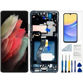 AMOLED for Samsung Galaxy S21 Ultra 5G Screen Replacement for Samsung S21 Ultra Screen Replacement Black With Frame Samsung Galaxy S21 Ultra SM-G998 Display Touch Screen Assembly Repair Parts