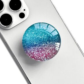 Clear Crystal Glitter Expandible Collapsible Moblile Phone Grip Stand Holder for Smartphones and Tablets Cell Phone Accessory（Blue Pink Glitter）