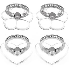 4 Pcs Mobile Phone Ring Holder Stand Heart Design Phone Ring Support Holder Glitter Dimond Finger Kickstand 360° Degree Rotation Clear Phone Ring Grip for Most Smartphone