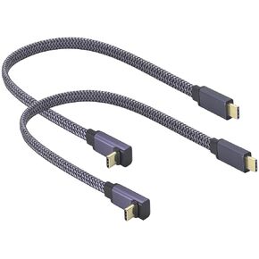 2Pack Up&Down Angle USB Type C 3.1 Flat Braided Cable,60W 3A 90 Degree Tpye C USB 3.1 Gen2 Male Fast Charging,Data,Audio,Video Cable Compatible for MacBook,Phone &More Type-C Devices(0.3M-M/M)