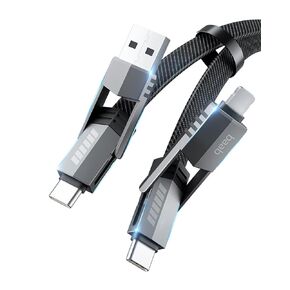 baab 4 in 1 USB C Charging Cable, [85W, 5ft] Light-ning Cable USB C to USB C Cord Flat Nylon Braided Fast Charging Cord with Multi L/Type C/USB A Port for iPhone iPad Samsung