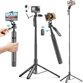 Selfie Stick for iPhone with Remote- 80'' Selfie Stick Phone Tripod&360°Rotate Extendable Selfie Stick Tripod with Remote&Cold Shoe Mount, Gimbal Stabilizer for iPhone Smartphone,Light,Video Recording
