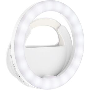 Trakxy Selfie Ring Light, Rechargeable Clip-on Ring Light with 40 LED Lights, Portable Circle Selfie Light for iPhone/Android Smart Phone Photography, Camera Video, Girl Makes up -White