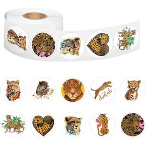 500 Pcs Cheetah Stickers Roll for Kids, Jungle Leopard Stickers Hunting Cheetah Label Stickers and Decals for Water Bottle Computer Craft Supplies Classroom Rewards Party Favors