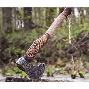 Custom Handmade Carbon Steel Viking Axe,Valentine's Day Gift, Birthday Gift for him, Leather Wrapped Handle and Leather Sheath (KH-005)