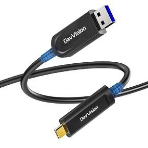 USB A to USB C Fiber Optic Cable 65 FT, 10Gbps USB 3.2 Gen2 Extension Cable with German SiliconLine Chip, Ultra Slim & Long Distance for Logitech 4K Camera,VR/AR,Video Conference