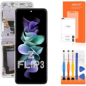 Original for Samsung Galaxy Z Flip3 Inner Foldable Screen Replacement for Display Samsung Z Flip 3 5G F711 LCD F711B F711U F711W LCD Digitizer Touch Assembly Repair Parts with Frame (Purple)