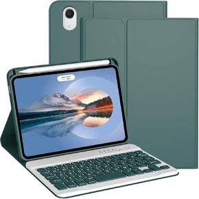 Keyboard Case for iPad Mini 7th Generation (A17 Pro) 2024 / 6th Gen 2021 8.3 Inch [Magnetic Detachable Wireless Keyboard][Support 3 System] Flip Stand Case with Pencil Holder, DGreen