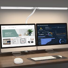 Led Desk Lamp for Office Home - 2 Pack Eye Caring Architect lamp with Clamp,Dual Screen Computer Monitor Gooseneck Smart Light: 24W 5 Color Flexible Adjustable Lighting Table Lamp for Study