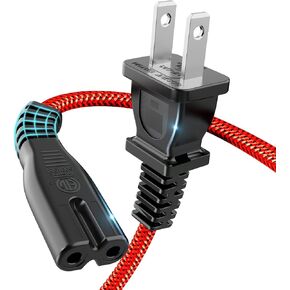 Power Cord,Goalfish 10Ft 2 Prong TV Power Cable for Samsung LG TCL Sony :7A 125V AC Power Cable for PS3,PS4,PS5,HDTV,Printer and Others 2 Slot Adapter-AC-Wall-Cable,Red