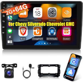 Car Radio for Chevy Silverado Chevrolet GMC, [2G+64G] 10.1 inch Touch Screen Android Chevy Stereo, HiFi Audio/Carplay/Android Auto/SWC/Bluetooth/WiFi
