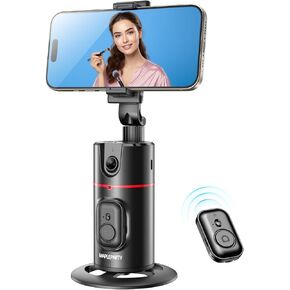 Auto Face Tracking Phone Holder, 360°Rotation Motion Sensor Track Moving Tripod for iPhone with Remote, No App,Gesture Control, Smart Face Body Phone Mount for Live Vlog Streaming Video,Black