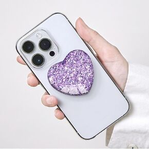 Expanding Moblile Phone Grip Heart Shape Glass Kickstand for Smartphones, Cell Phone Collapsible Stand - Purple