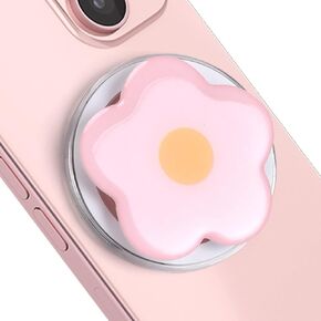 Phone Grip Compatible with MagSafe, Detachable Solid Color Flower Phone Grip Holder Collapsible, Compatible with Kindle, Smartphone Tablet Cell Phone Accessory (Magnetic Type, Pink)