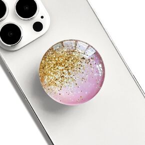 Clear Crystal Glitter Collapsible Expandiing Moblile Phone Grip Stand Holder for Smartphones and Tablets Cell Phone Accessory (Gold Pink Glitter)