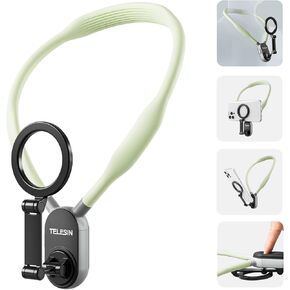TELESIN° Magnetic Neck Mount for Phones, Cell Phone Holder Stand Hanging on Neck POV/Vlog Selfie Hand Free Necklace Phone Strap Video Recording for iPhone 16 15 14 13 12 Seires Android Phones (Green)