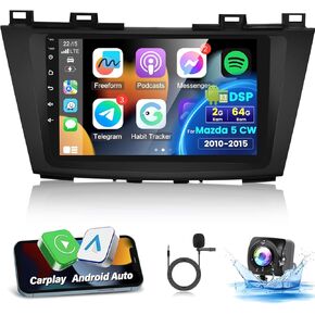 [2+64G] Car Radio for Mazda 5 CW 2010-2015 - Wireless Carplay and Android Auto - 9 Inch Touch Screen Android Car Stereo with DSP/Multiple UI/WiFi/GPS/SWC + AHD Backup Camera