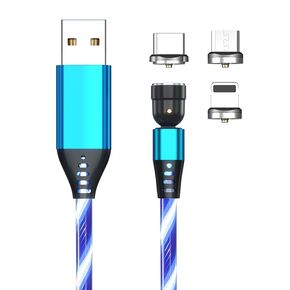 Reflex Power 1M 3-in-1 540° Rotate - Luminous Magnetic Charging Cable for iPhone/iPad, Micro USB, Type-C, 2.4A Fast Charge, Durable TPE, 360°/180° Rotating Magnetic Design - Blue Glow