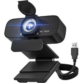 1080P Full HD Webcam with Built-in Microphone and Rotatable Tripod, Privacy Cover, for Desktop PC or Laptop Computer-Style1