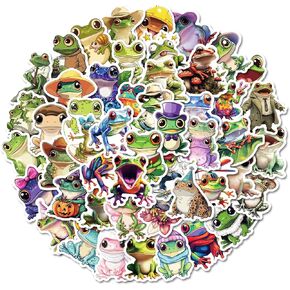 Cute Frog Stickers 50Pcs, Waterproof Vinyl Decals Animals Sticker for Water Bottles Scrapbook Laptop Guitar Computer Phone Skateboard Luggage, Kawaii Graffiti Frog Stickers for Kids Adults