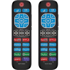 Two Packs Universal Remote for Roku TV and Streaming Device, for TCL, Hisense, Onn, Element, RCA Roku-TV Series, for 1 2 3 4, Express/+, Premiere/+, Ultra (Not for Roku Stick, No Voice)